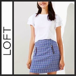 NWT LOFT Textured Blue and White Tweed Zipper Mini Skirt